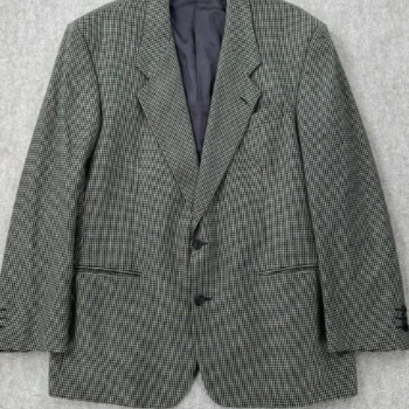 VTG Yves Saint Laurent Blazer Jacket Men 42 Wool 2 Button Houndstooth Gold Black - Picture 1 of 10